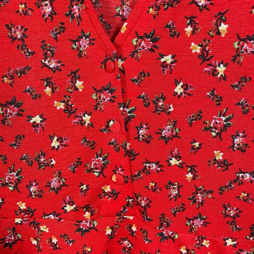 Zara Medium Mini Dress Floral Fit And Flare V Neck Short Sleeve Skater Boho Red - Picture 3 of 5